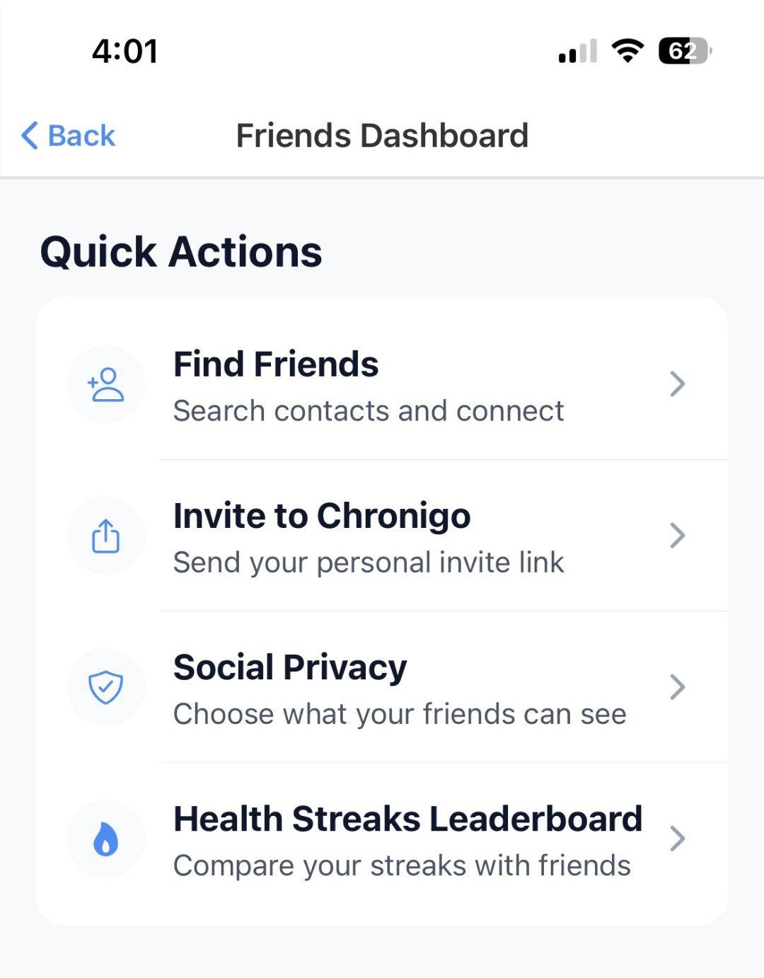 Find friends and social features for health accountability