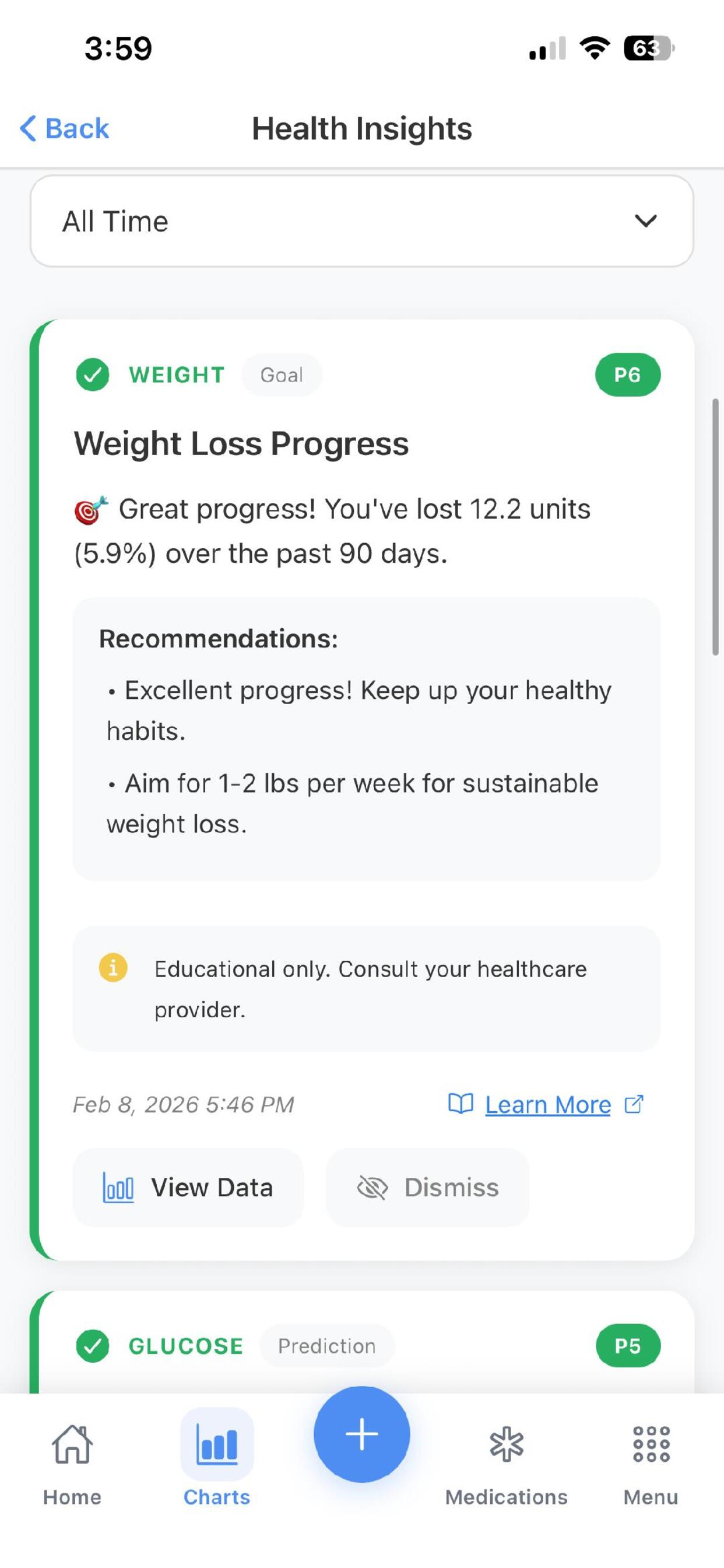 Chronigo home dashboard showing health metrics, goals, and daily summary
